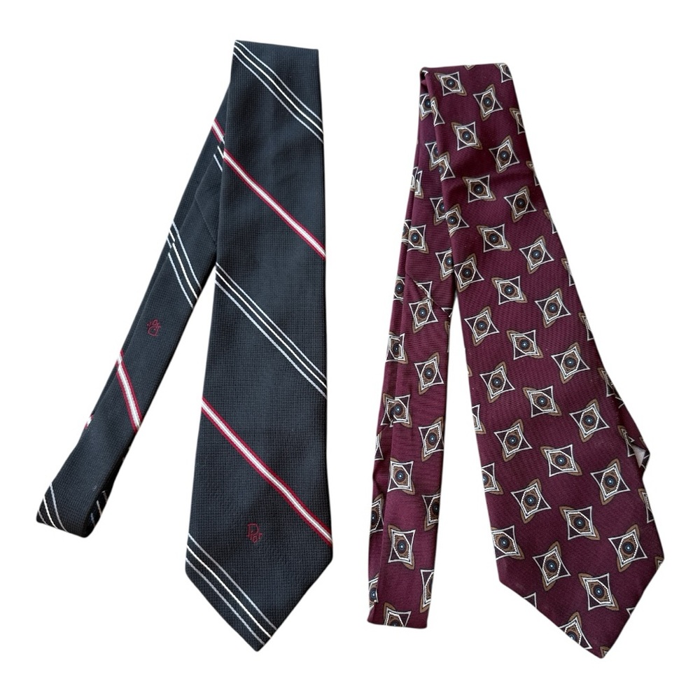 Dior Blue (Vintage) and Burgundy Patterned Ties (2 ties)